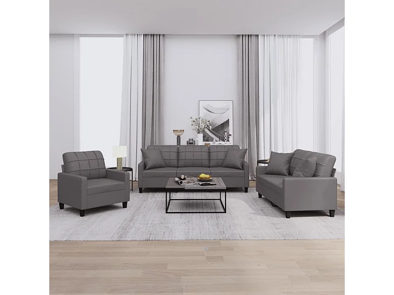 3-delige Loungeset met kussens kunstleer grijs