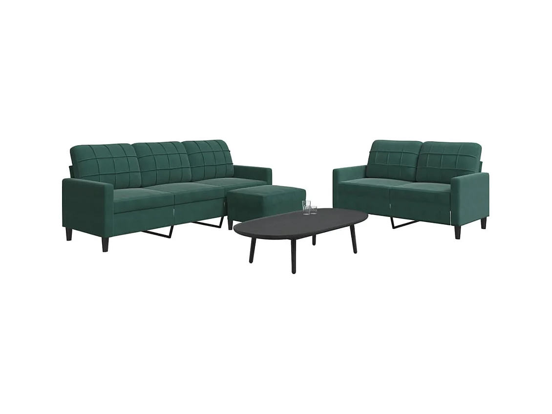 Ensemble de canapés 3 pcs avec coussins Vert foncé Velours