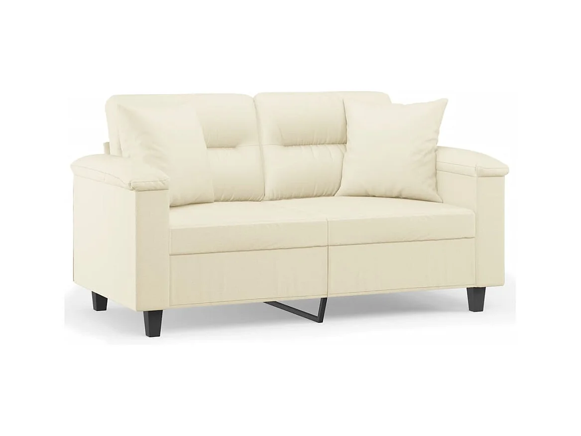 2-Sitzer-Sofa mit Zierkissen Creme 120 cm Kunstleder