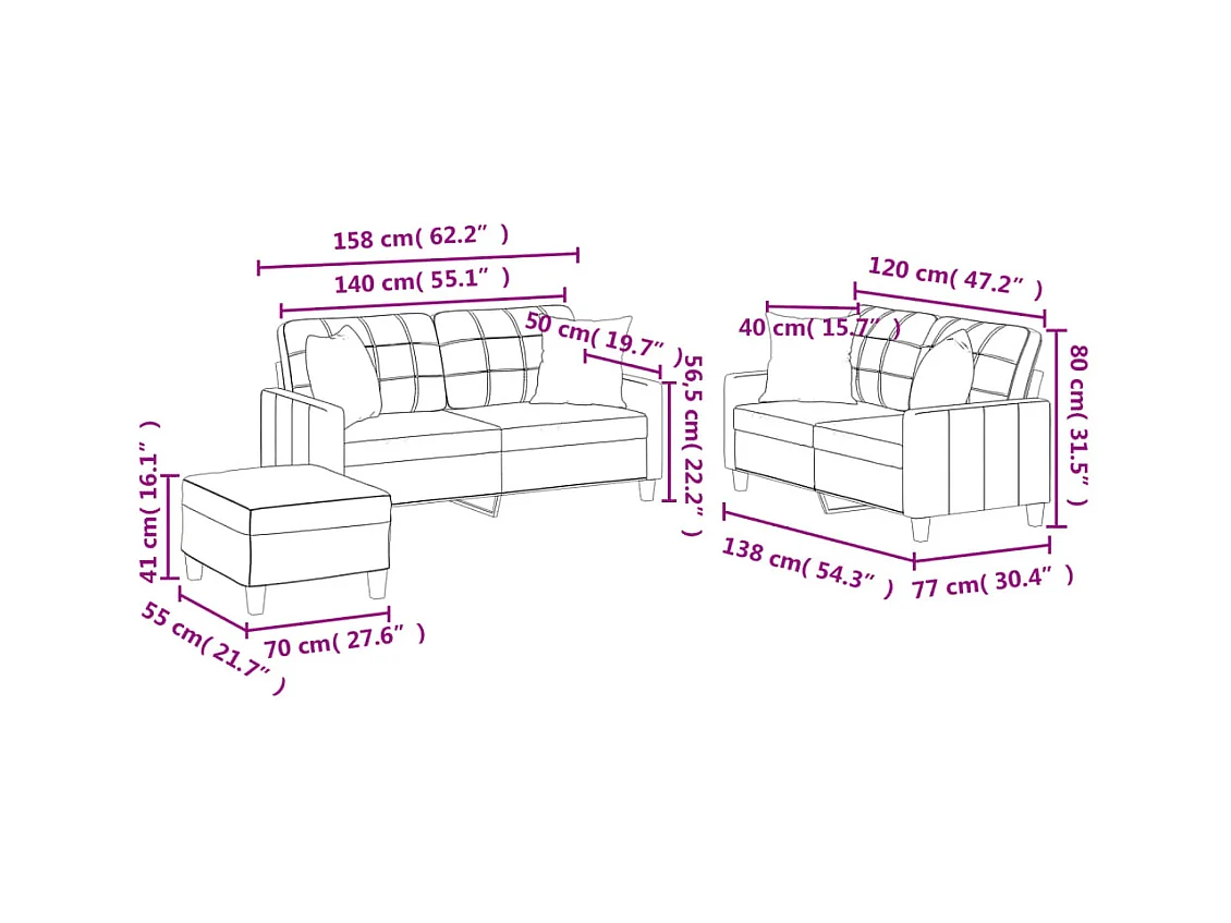 Ensemble de canapés 3 pcs avec coussins noir similicuir