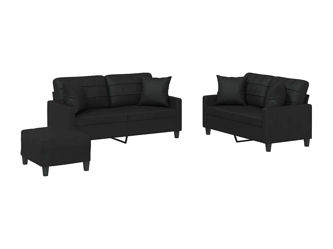 Ensemble de canapés 3 pcs avec coussins noir similicuir