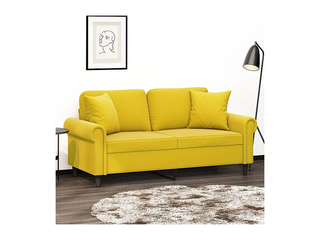 Canapé 2 places avec oreillers décoratifs jaune 140 cm velours