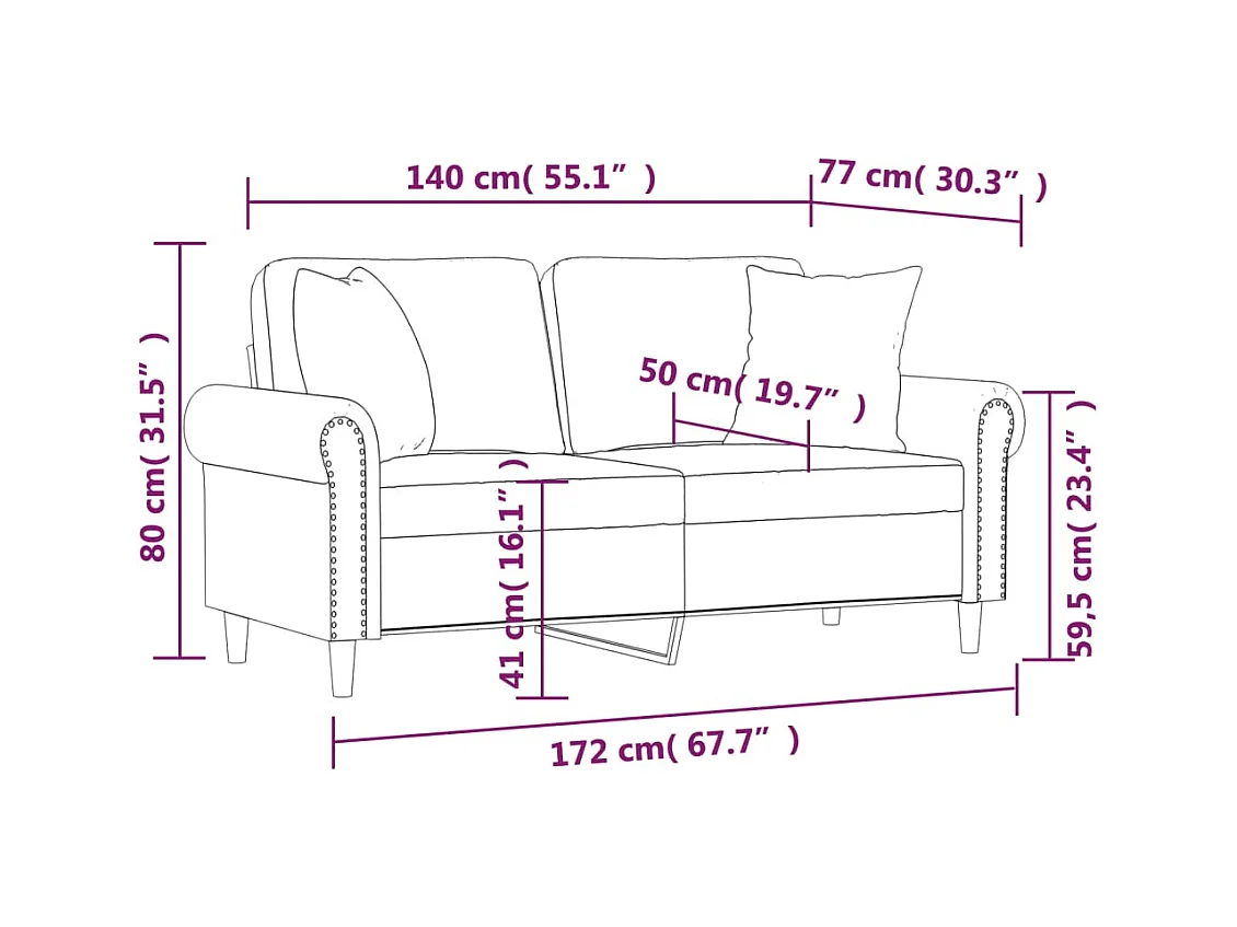 2-Sitzer-Sofa mit Zierkissen Gelb 140 cm Samt