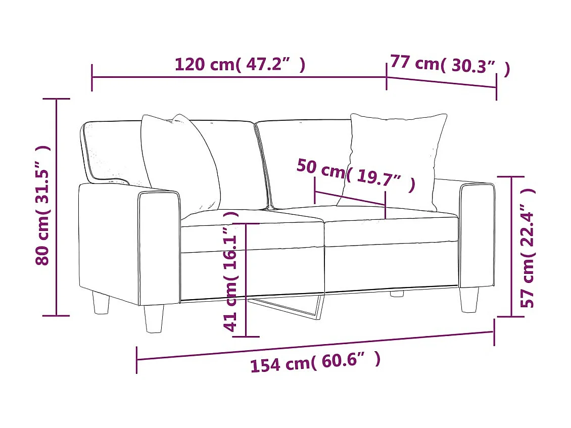 Tweezitsbank met sierkussens 120 cm kunstleer crèmekleurig