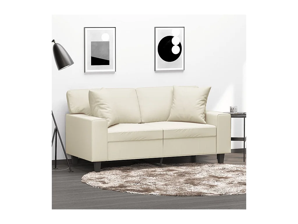 Tweezitsbank met sierkussens 120 cm kunstleer crèmekleurig