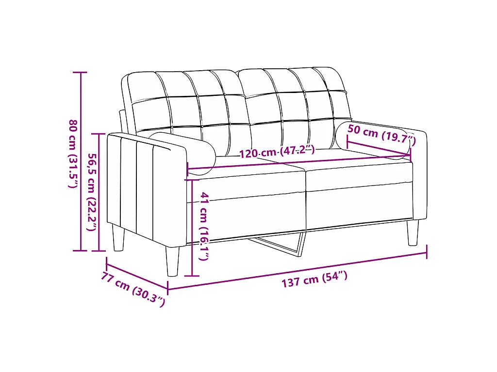 Canapé 2 places avec oreillers gris foncé 120 cm velours