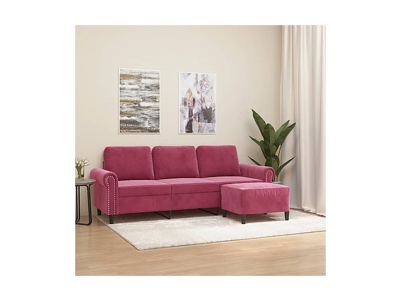 3-Sitzer-Sofa mit Hocker Weinrot 180 cm Samt