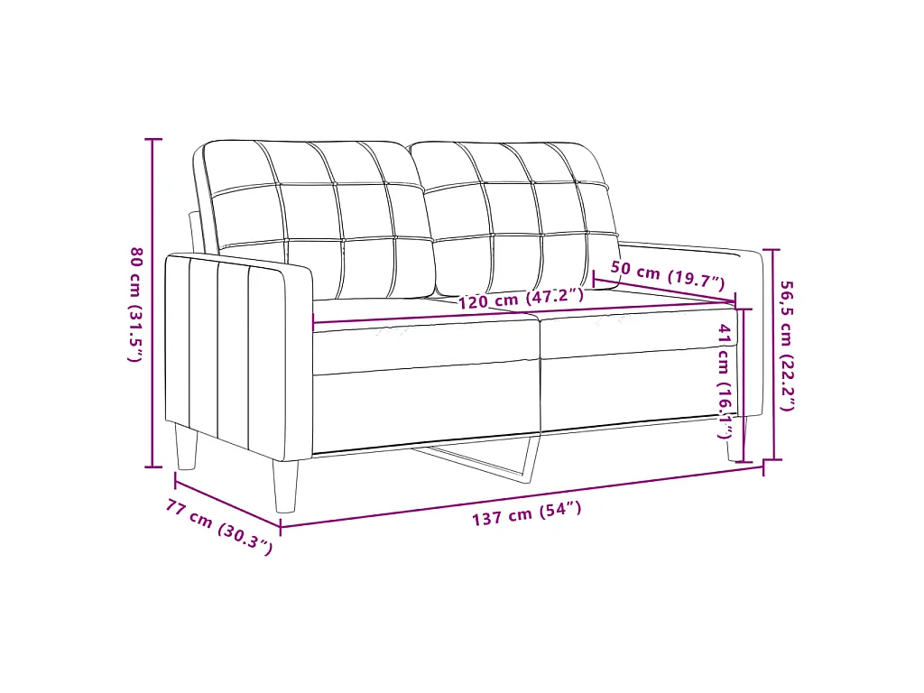 Canapé à 2 places Gris foncé 120 cm Velours