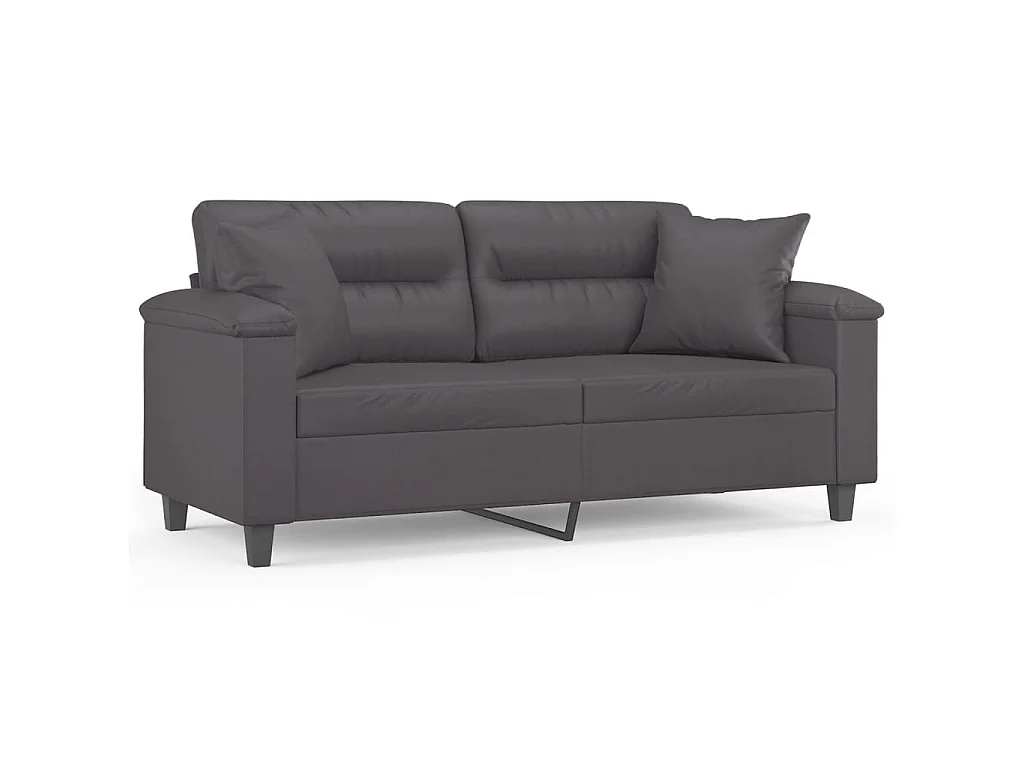 Canapé 2 places avec oreillers décoratifs gris 140cm similicuir