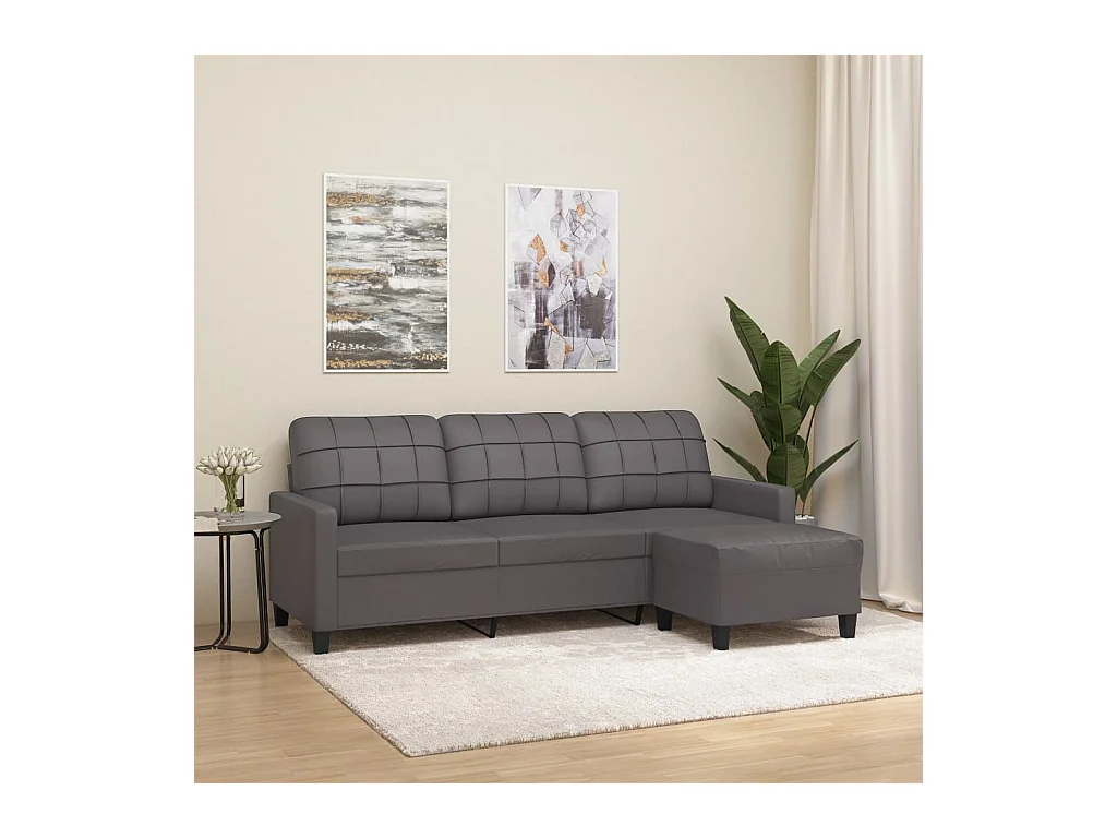 Canapé à 3 places avec repose-pieds Gris 180 cm Similicuir