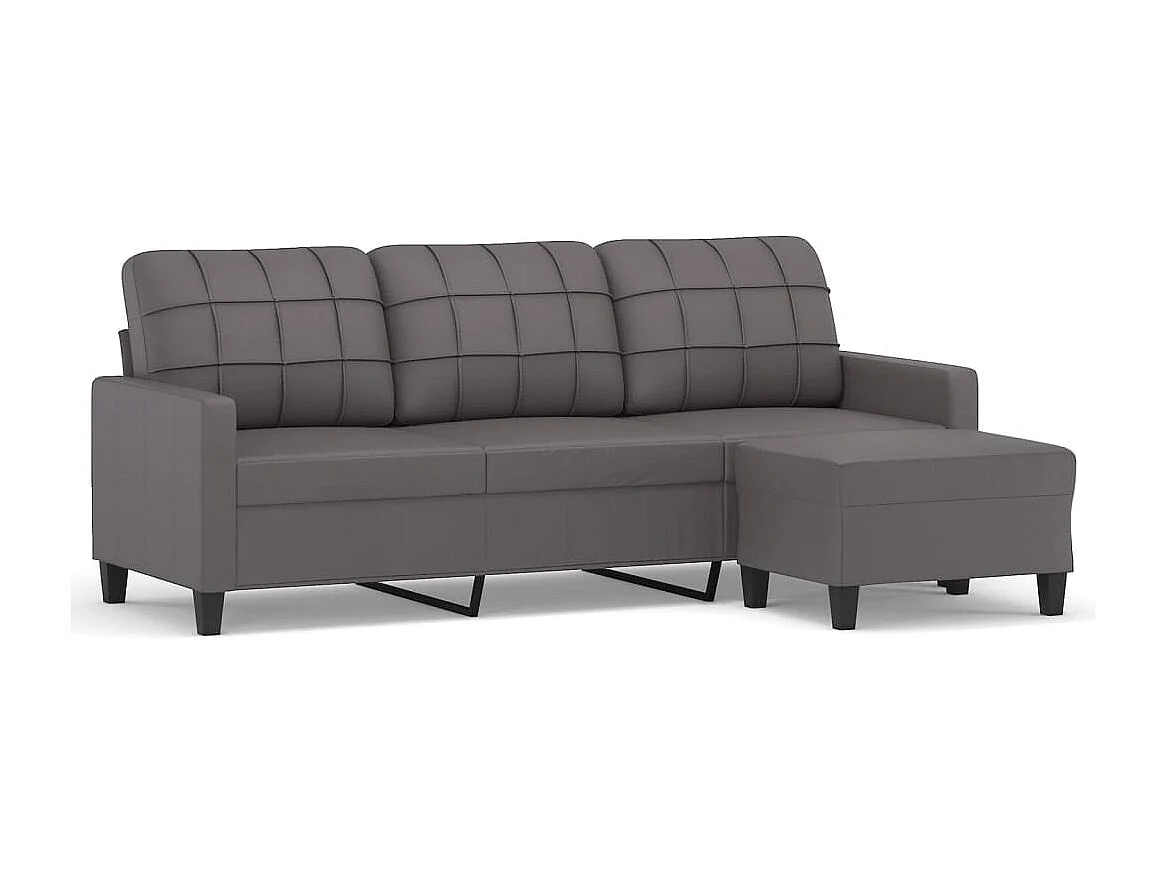 Canapé à 3 places avec repose-pieds Gris 180 cm Similicuir