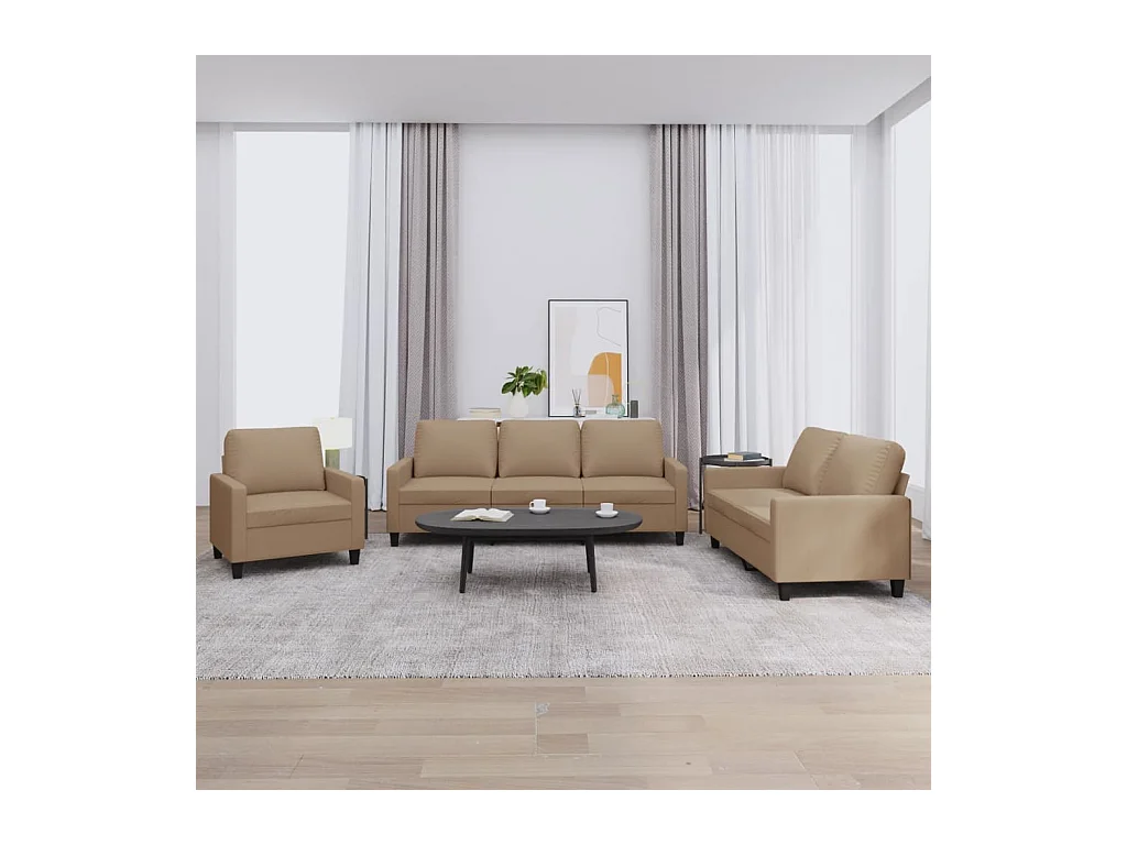 3-delige Loungeset met kussens kunstleer cappuccino