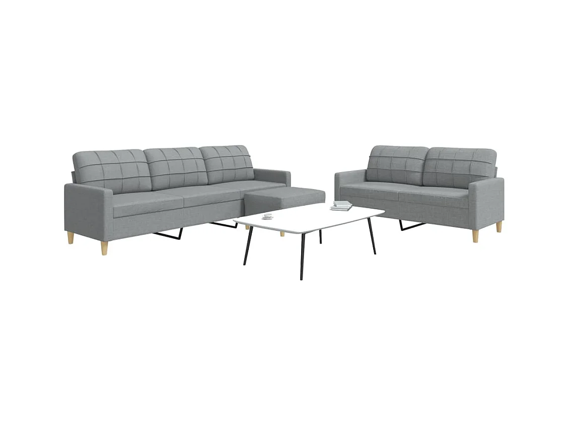 3-delige Loungeset met voetenbank stof lichtgrijs