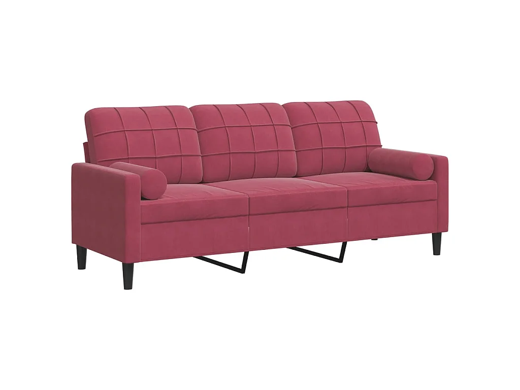 Driezitsbank met sierkussens 180 cm stof wijnrood