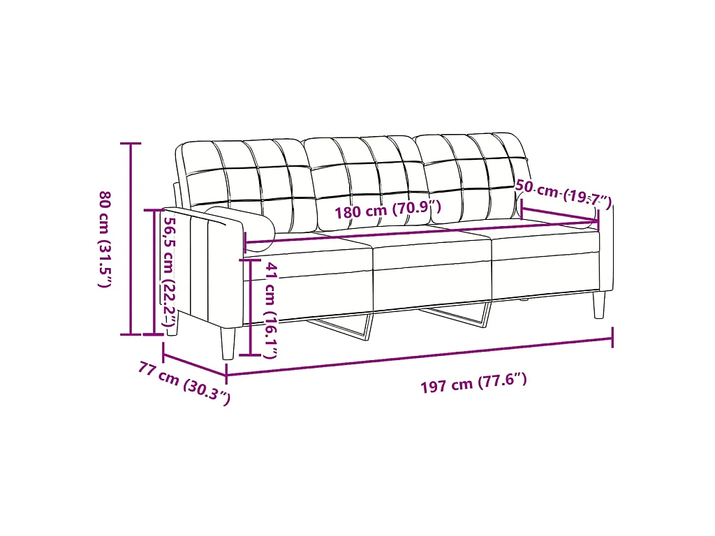 Driezitsbank met sierkussens 180 cm stof wijnrood