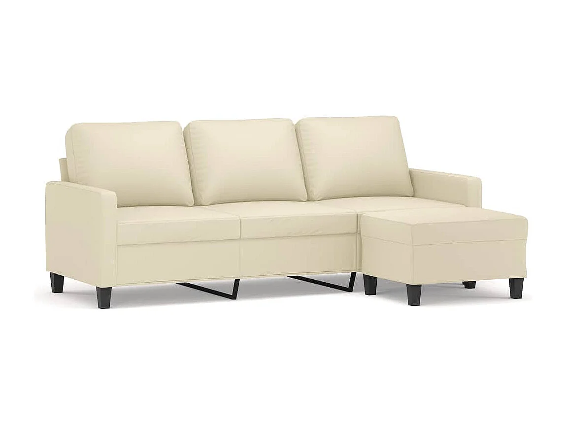 3-Sitzer-Sofa mit Hocker Creme 180 cm Kunstleder