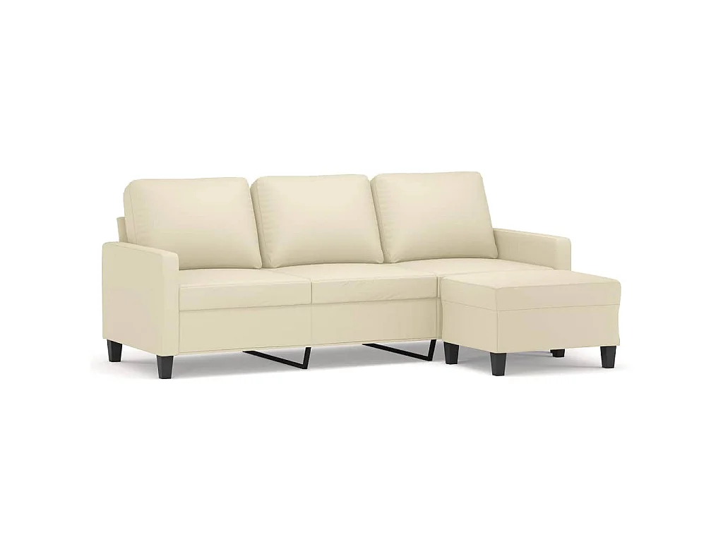 3-Sitzer-Sofa mit Hocker Creme 180 cm Kunstleder