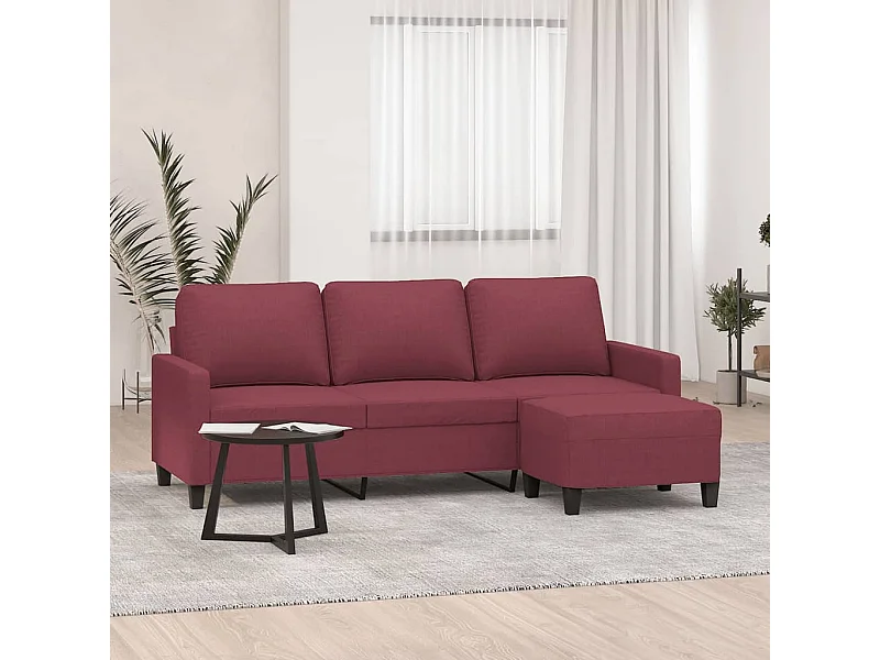 3-Sitzer-Sofa mit Hocker Weinrot 180 cm Stoff