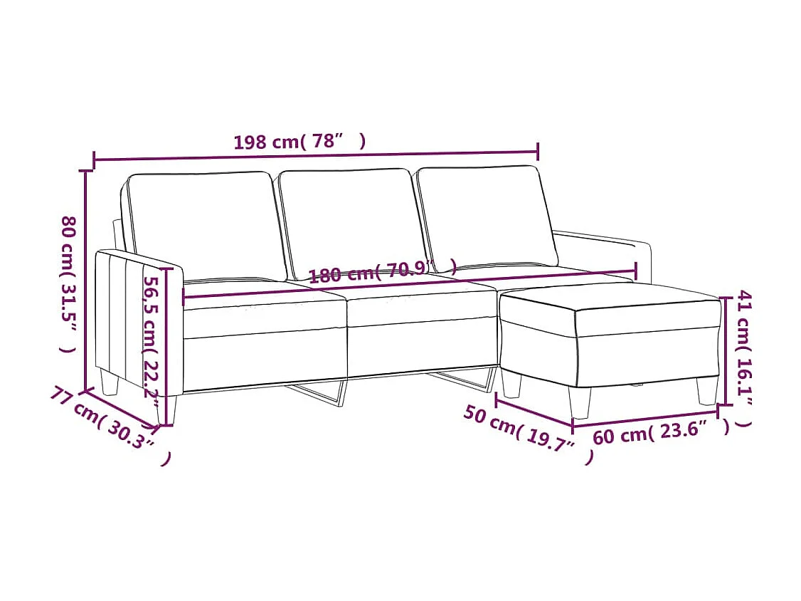 3-Sitzer-Sofa mit Hocker Weinrot 180 cm Stoff