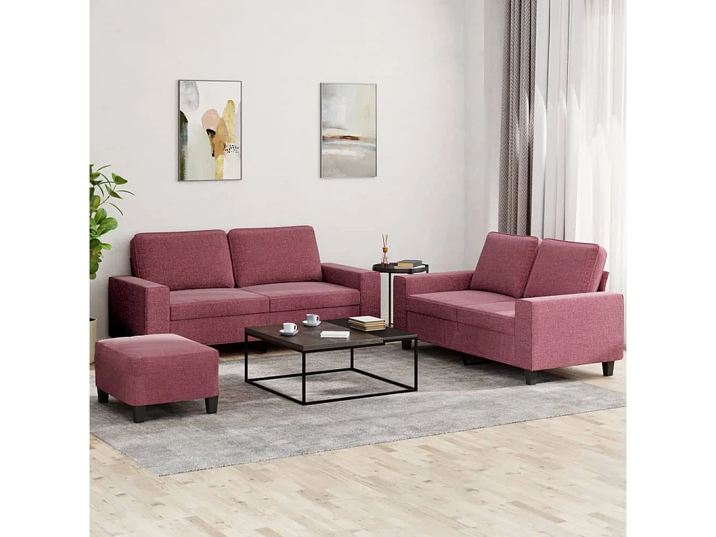 Ensemble de canapés 3 pcs rouge bordeaux tissu