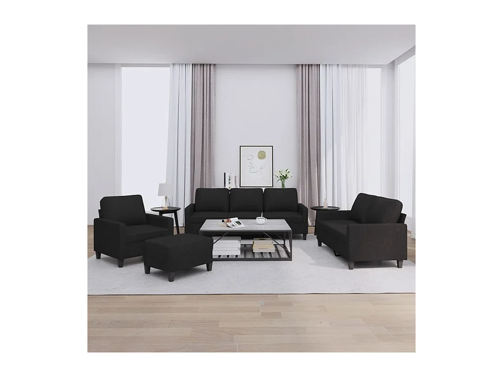 Ensemble de canapés 4 pcs avec coussins Noir Tissu