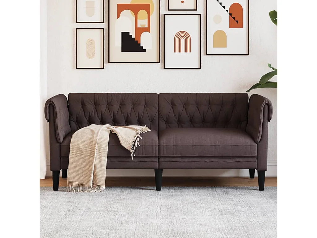 Divano Chesterfield a 2 Posti Marrone Scuro in Tessuto