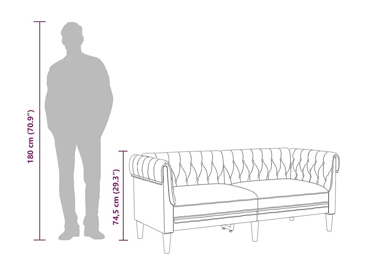 Divano Chesterfield a 2 Posti Marrone Scuro in Tessuto