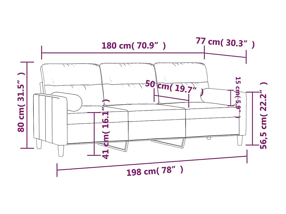 3-Sitzer-Sofa mit Zierkissen Braun 180 cm Stoff