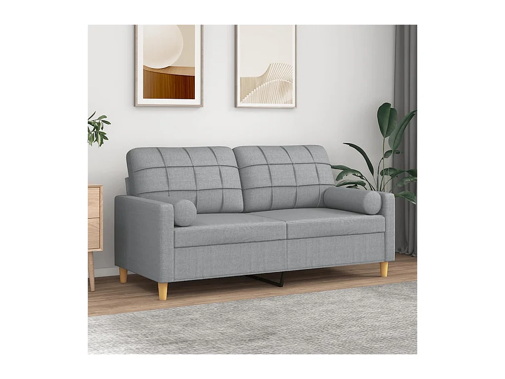 Tweezitsbank met sierkussens 140 cm stof lichtgrijs