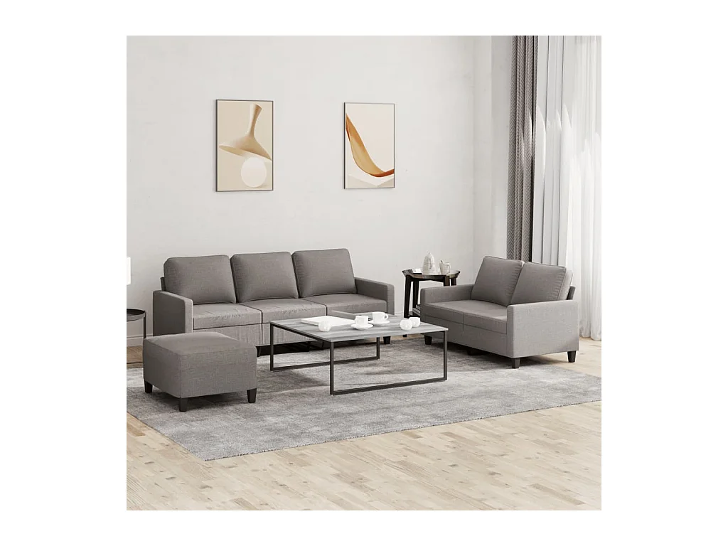 Set di Divani 3 pz con Cuscini Tortora in Tessuto