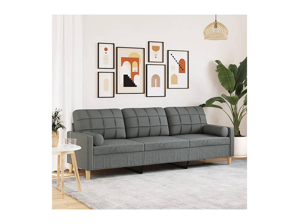 Canapé 3 places avec oreillers gris foncé 210 cm tissu