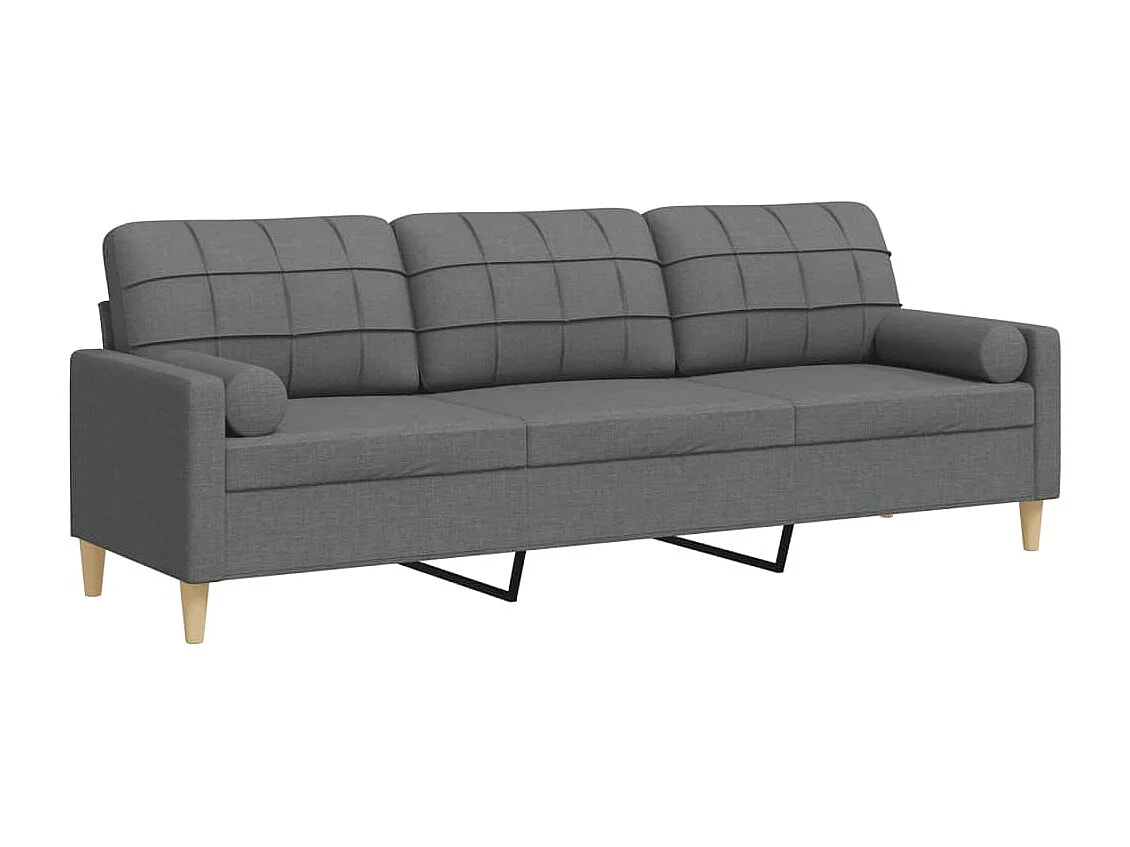 Canapé 3 places avec oreillers gris foncé 210 cm tissu