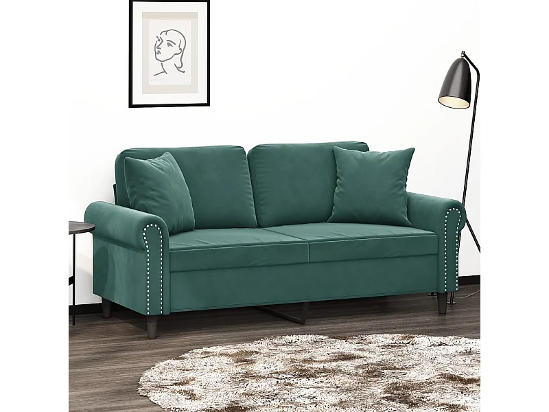 2-Sitzer-Sofa mit Zierkissen Dunkelgrün 140 cm Samt