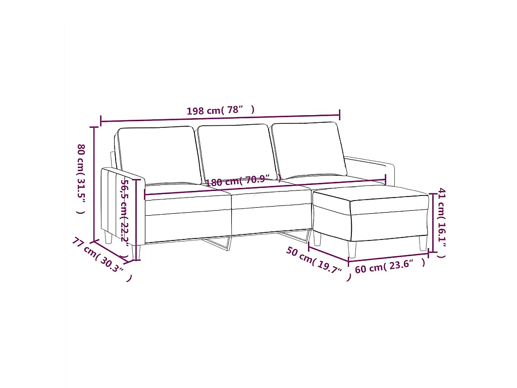 3-Sitzer-Sofa mit Hocker Gelb 180 cm Samt