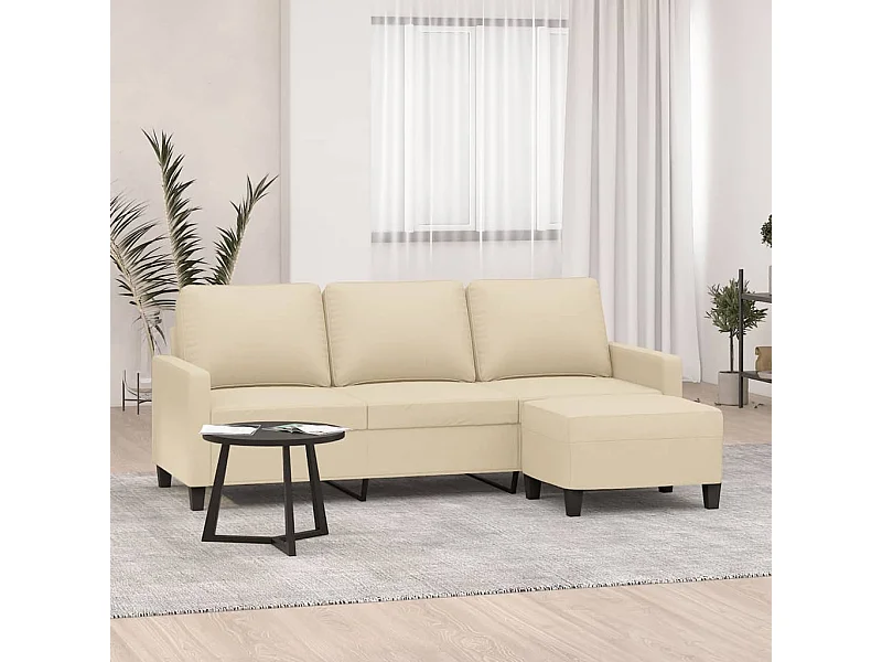 Sofá de 3 lugares com apoio de pés 180 cm tecido cor creme