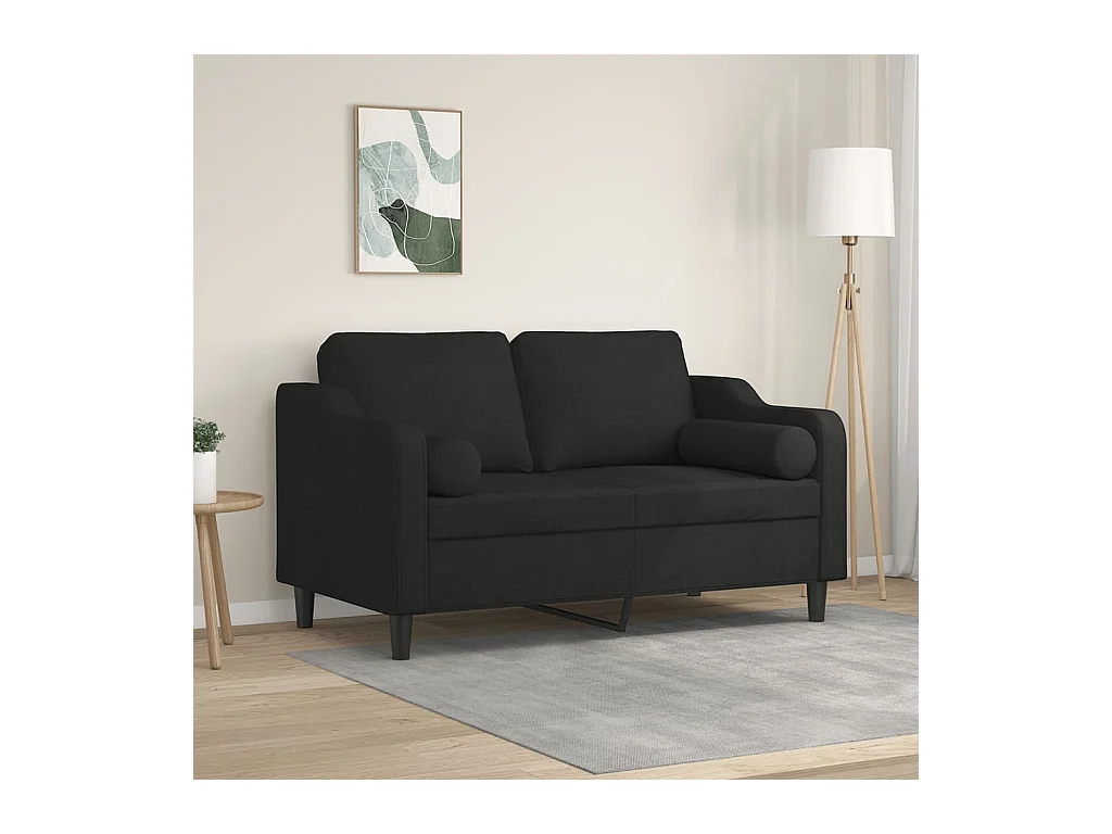 2-Sitzer-Sofa mit Zierkissen Schwarz 120 cm Stoff