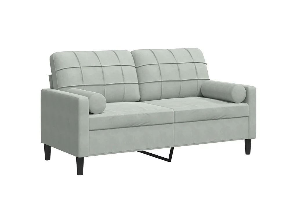 Canapé 2 places avec oreillers gris clair 140 cm velours