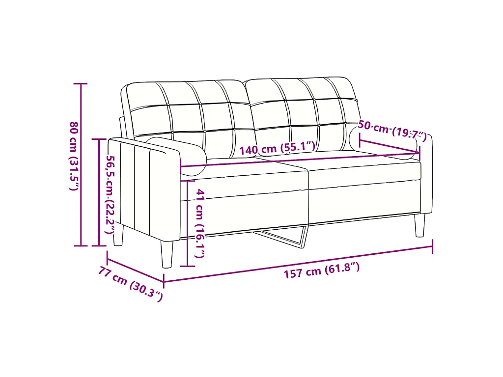 Canapé 2 places avec oreillers gris clair 140 cm velours