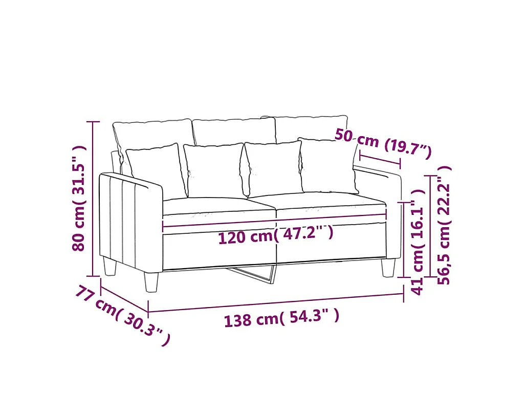 Sofá de 2 plazas terciopelo negro 120 cm