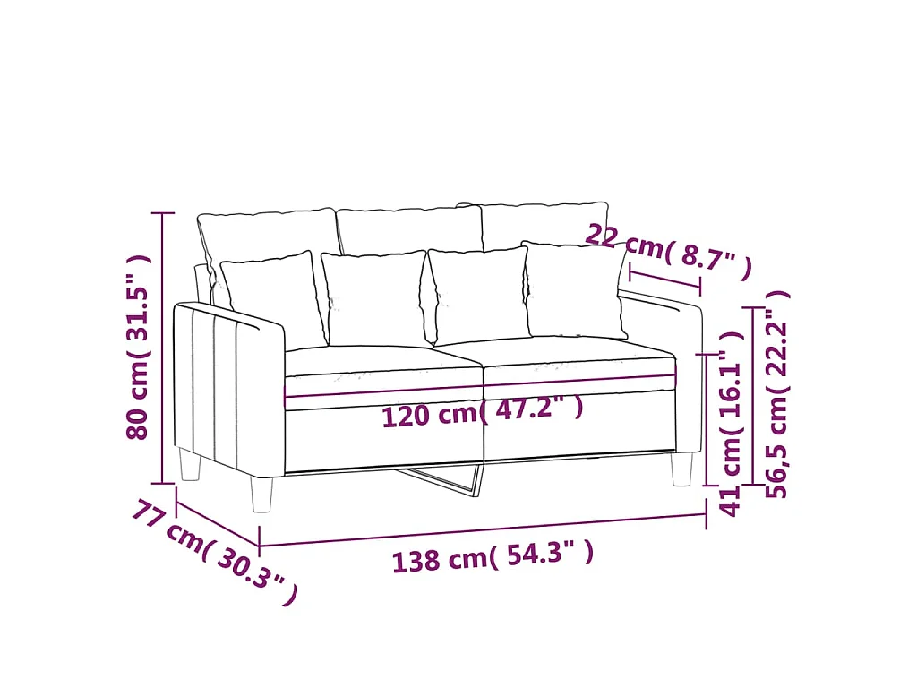 Sofá de 2 plazas terciopelo negro 120 cm