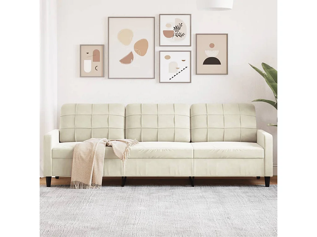 Sofá de 3 lugares 210 cm veludo cor creme