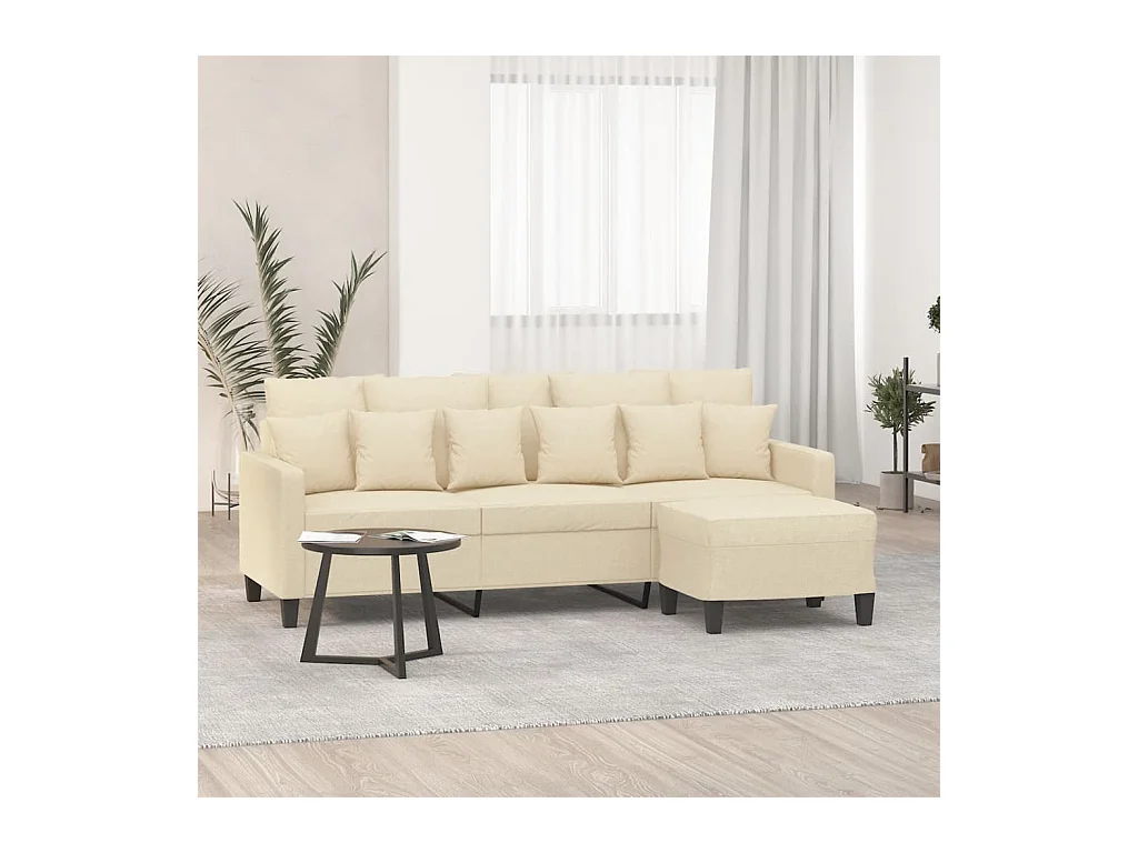 Canapé à 3 places avec repose-pieds Crème 180 cm Tissu