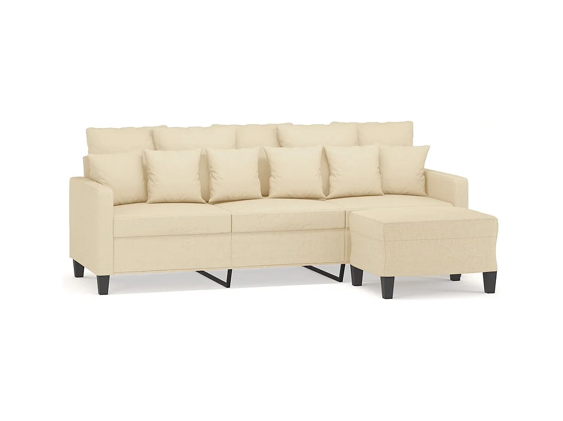 3-Sitzer-Sofa mit Hocker Creme 180 cm Stoff