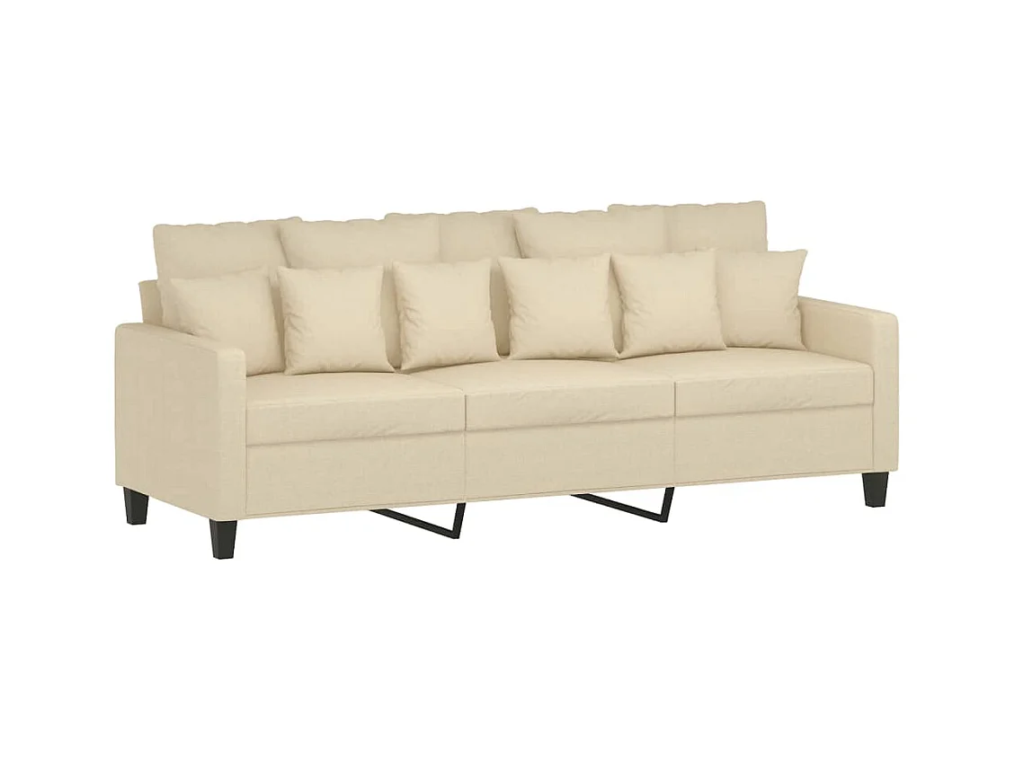 3-Sitzer-Sofa mit Hocker Creme 180 cm Stoff
