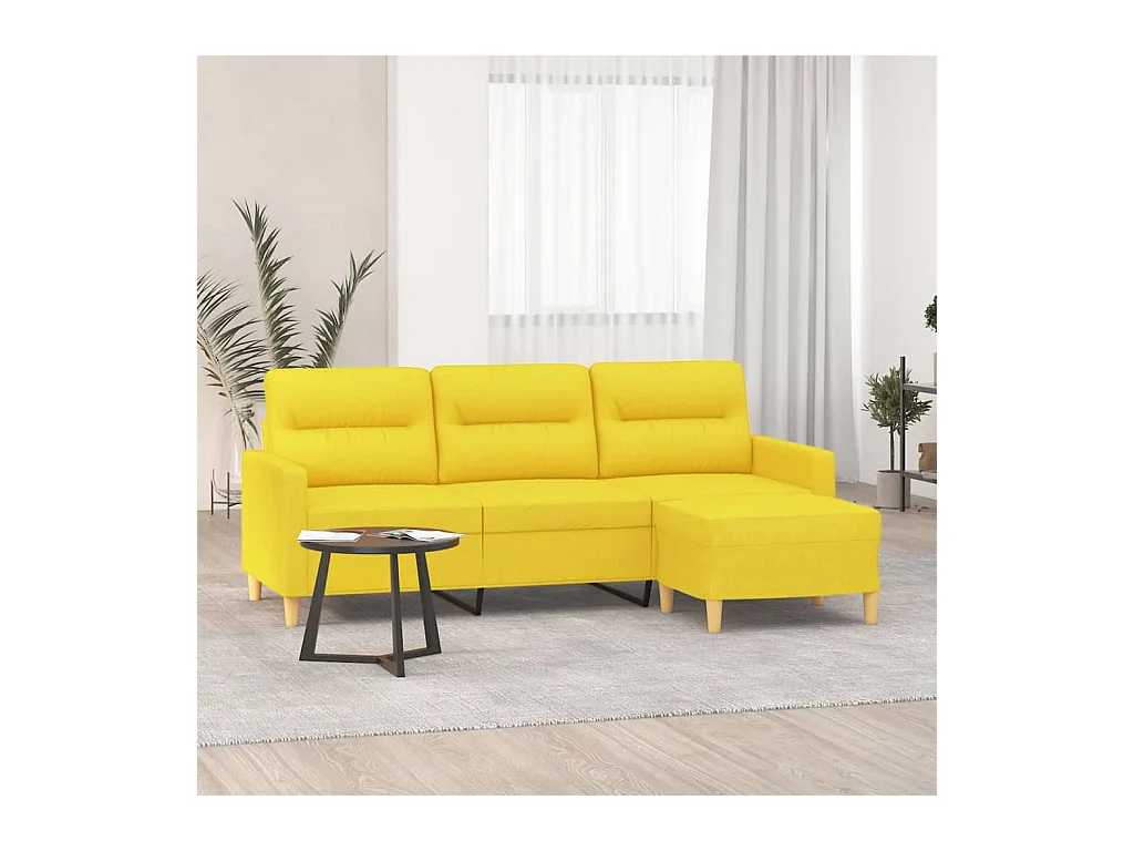 Canapé à 3 places avec repose-pieds Jaune clair 180 cm Tissu