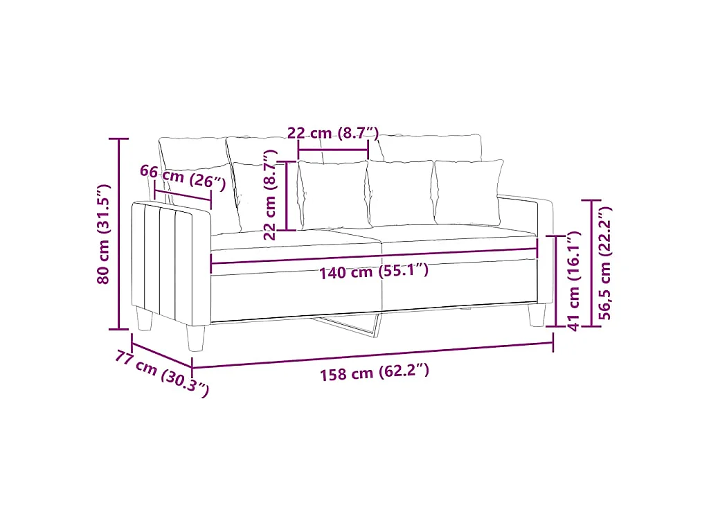 Tweezitsbank 140 cm stof lichtgeel