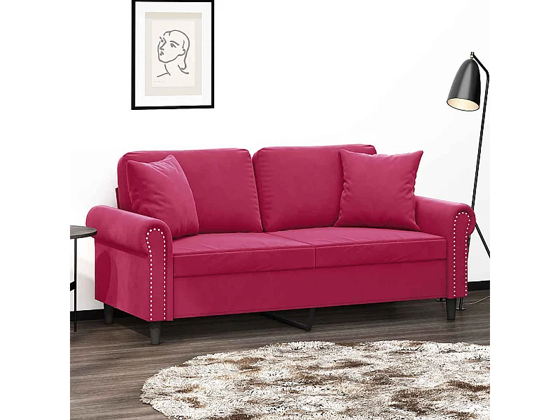 2-Sitzer-Sofa mit Zierkissen Weinrot 140 cm Samt