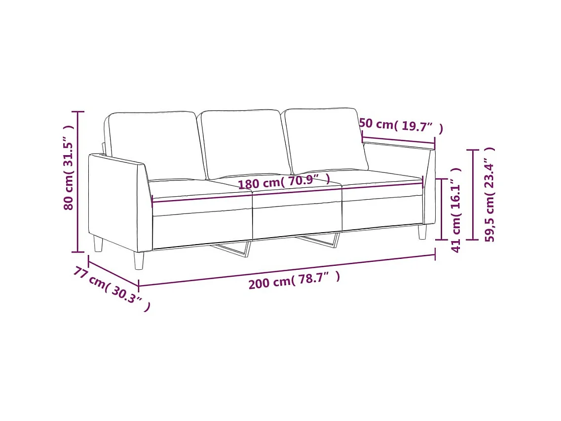 Sofá de 3 plazas de cuero sintético color capuchino 180 cm