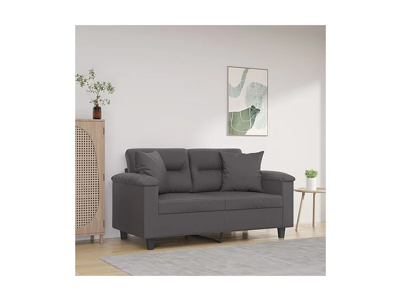 Canapé 2 places avec oreillers gris 120 cm similicuir