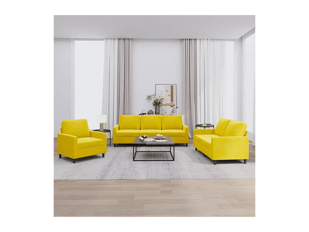 Ensemble de canapés 3 pcs avec coussins Jaune Velours